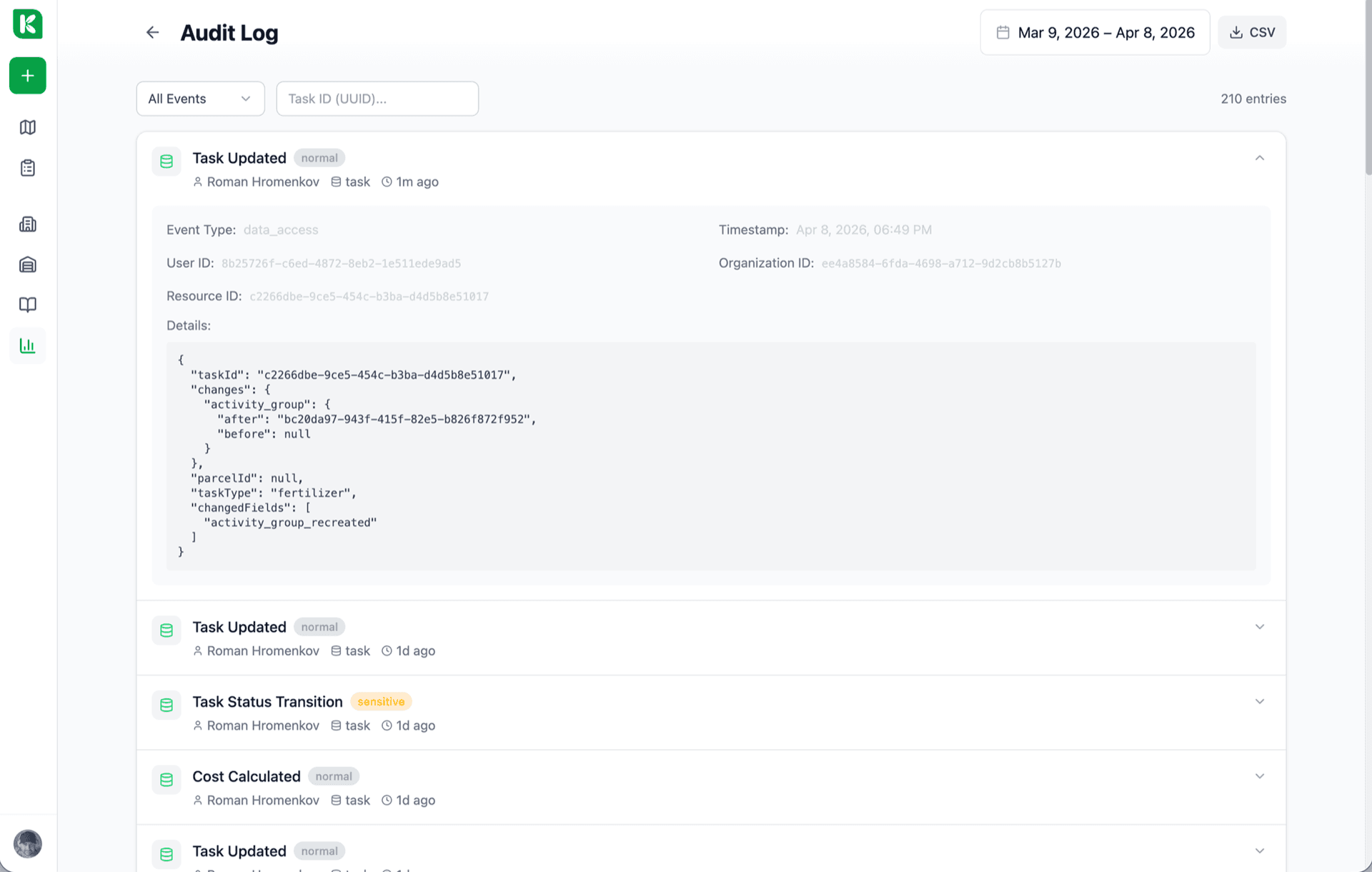 Privacy settings screen with big friendly buttons for 'Export my data', 'Delete my account', and 'See my access log', plus a link to the named DPO.